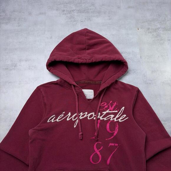 Y2K Burgundy Aeropostale Grunge Skater Distressed Hoodie - Picture 3 of 7